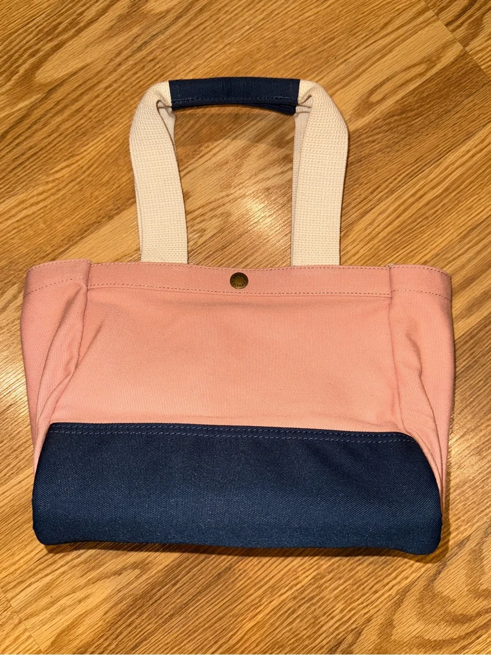 Birdling pink and navy color-blocked canvas mini tote